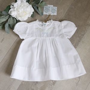 Girl's White Heirloom Dress Embroidery Leave Bow Feltman Brothers NWT